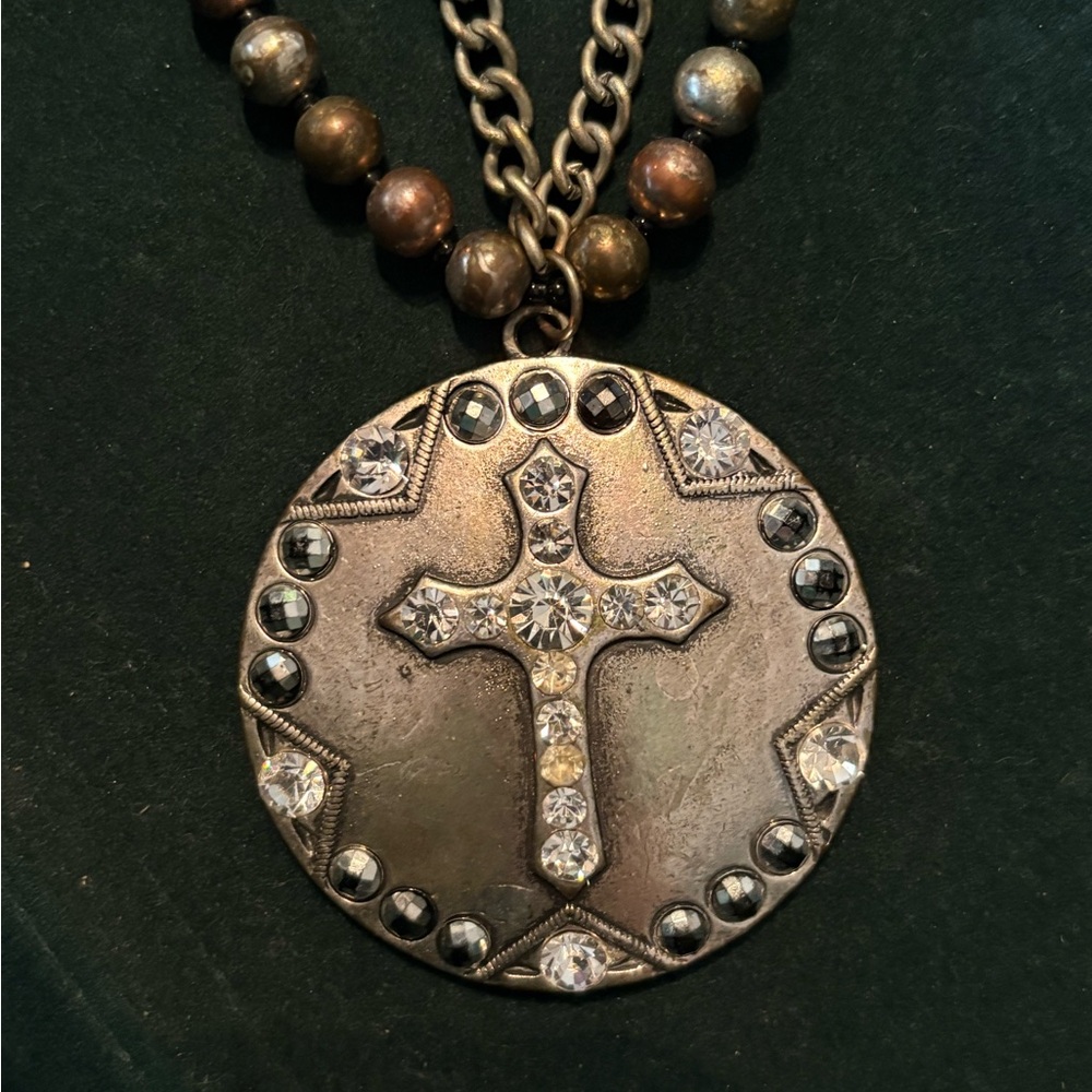 Elegant Silver and Tricolor Cross Pendant Necklace